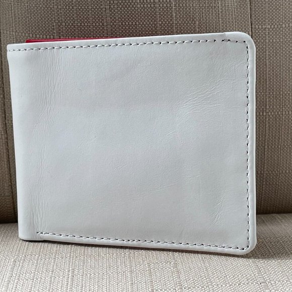 Leather Billfold Red/White Genuine Leather Wallet Handmade Card Holder Purse - Picture 11 of 12